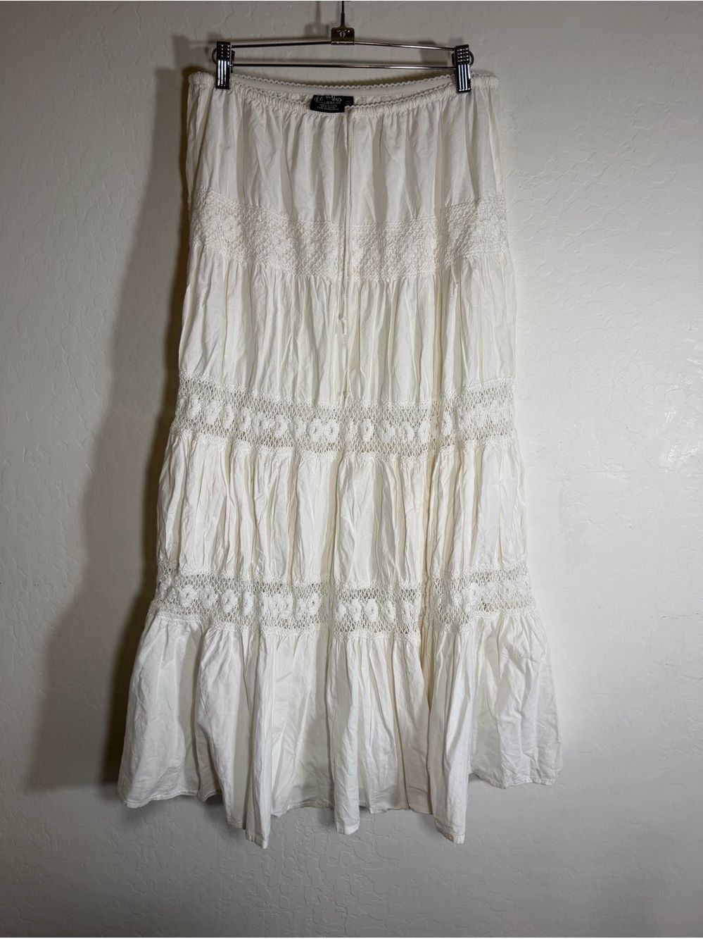 Tokyo Denim Bank Boho Tiered Crochet Maxi Skirt Free Size